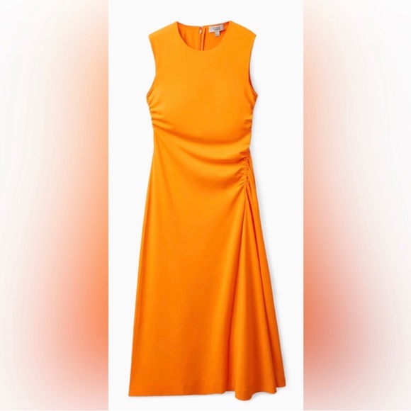 COS GATHERED MIDI DRESS IN ORANGE S - Picture 3 of 7